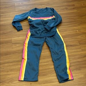 Navy Two-Piece Track Set with Pink and Yellow Stripes